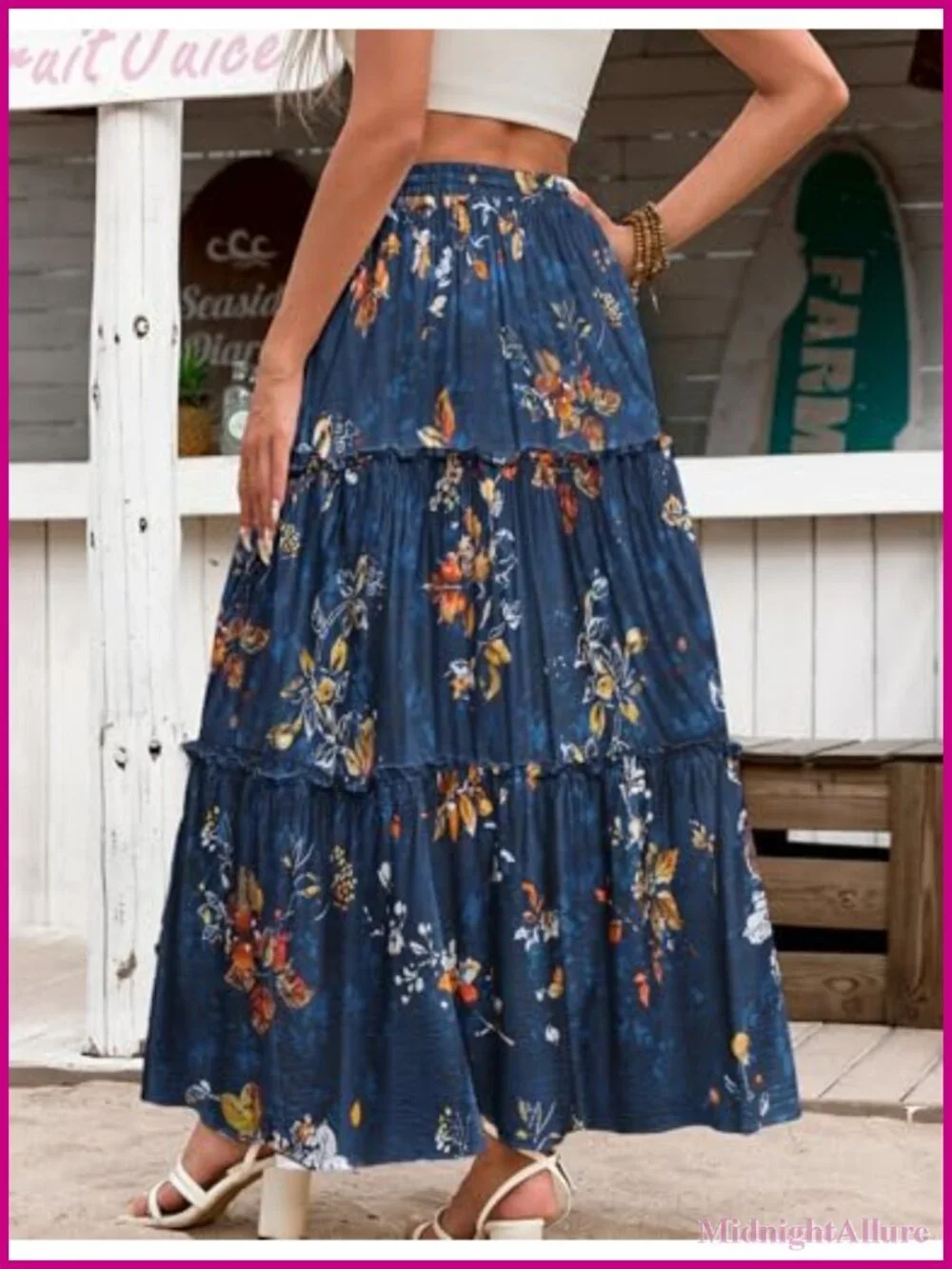 Women's Boho High Waist Maxi Skirt with Pockets